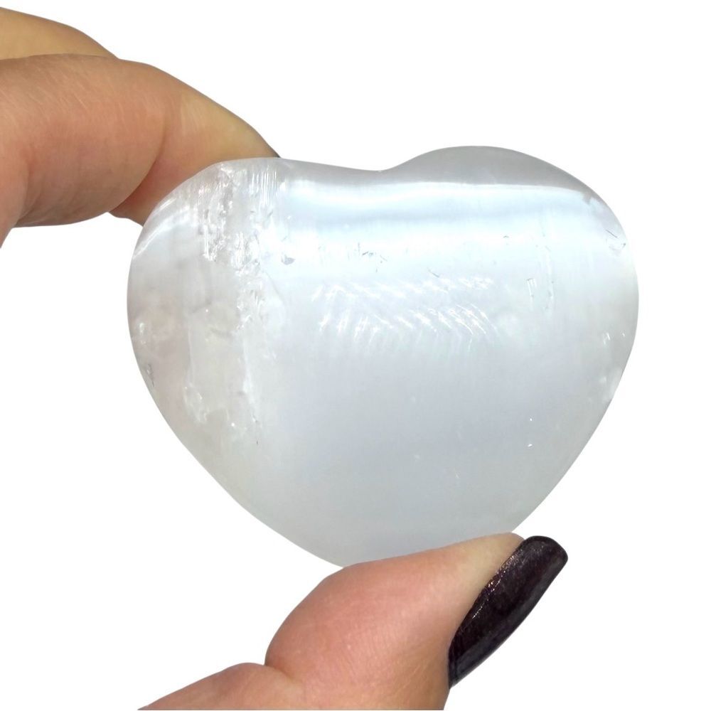 Selenite Heart Shaped Crystal Natural Stone Satin Spar Carved Carving Gift - Picture 5 of 7